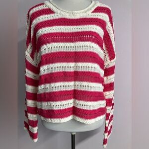 89th + Madison Women’s Pullover Sweater, Medium, Pink/ White, Drop Shoulder, NWT